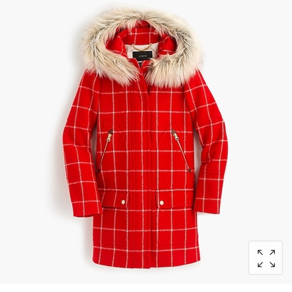 red plaid parka